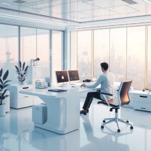 "Eine hochmoderne und effiziente Büroumgebung mit intelligenten Werkzeugen und Assistenzsystemen"